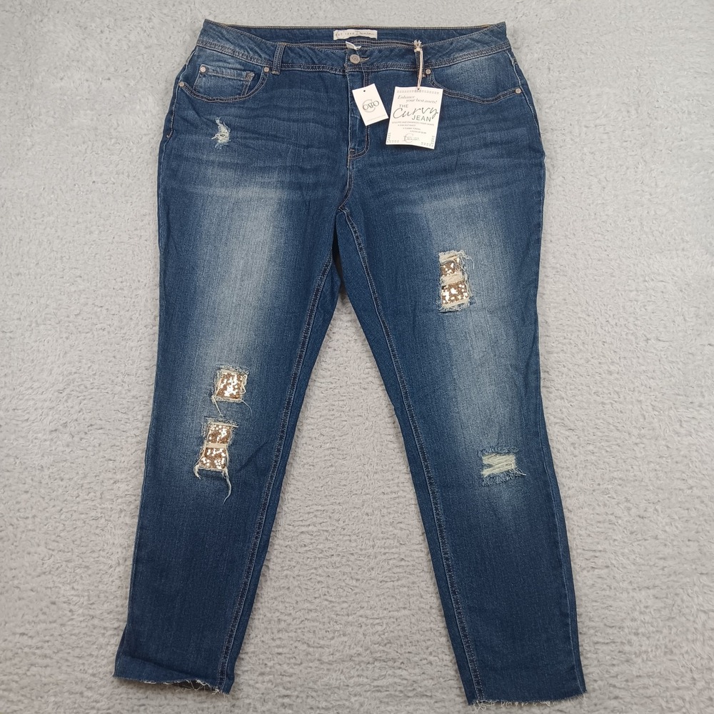 Cato Curvy Jean Women 18W Blue Sequin Distressed Raw Hem NWT 44767797